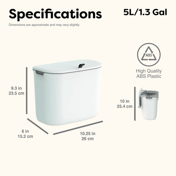 Countertop Hanging Trash Can for Kitchen Bathroom Compost Trash Can | 1.3 Gallon