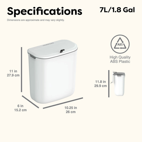Kitchen Counter Top Compost Trash Can White Pull Top | 1.8 Gallon