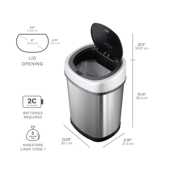 Oval Motion Sensor Trash Can Hands Free For Bathroom Bedroom | 3.2 Gallon