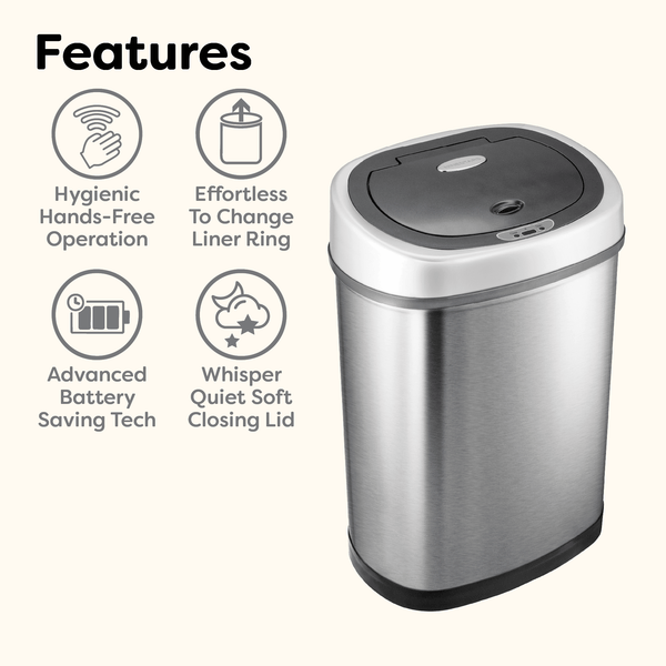 Rectangular Hands-Free Motion Sensor Trash Can For Kitchen and Office | 11 Gallon