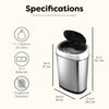 Rectangular Hands-Free Motion Sensor Trash Can For Kitchen and Office | 11 Gallon
