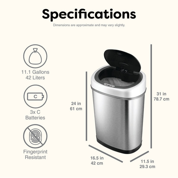 Rectangular Hands-Free Motion Sensor Trash Can For Kitchen and Office | 11 Gallon