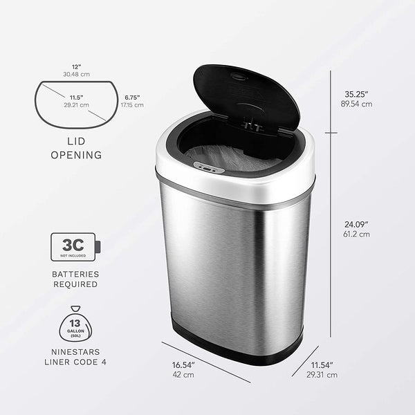 Rectangular Hands-Free Motion Sensor Trash Can For Kitchen and Office | 11 Gallon