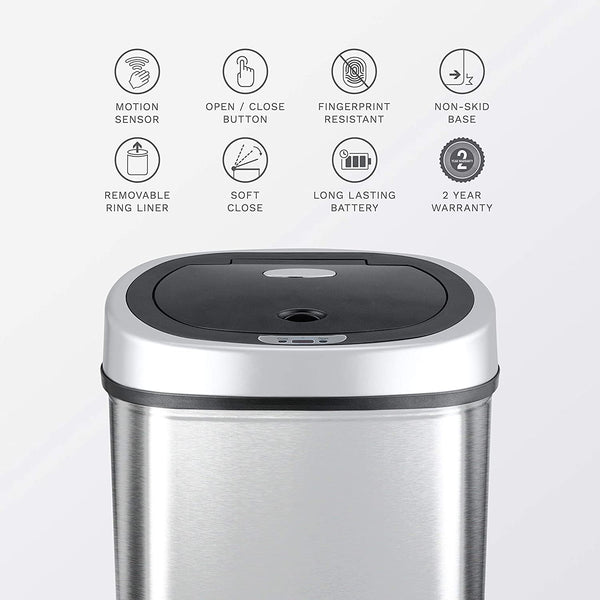 Rectangular Hands-Free Motion Sensor Trash Can For Kitchen and Office | 11 Gallon
