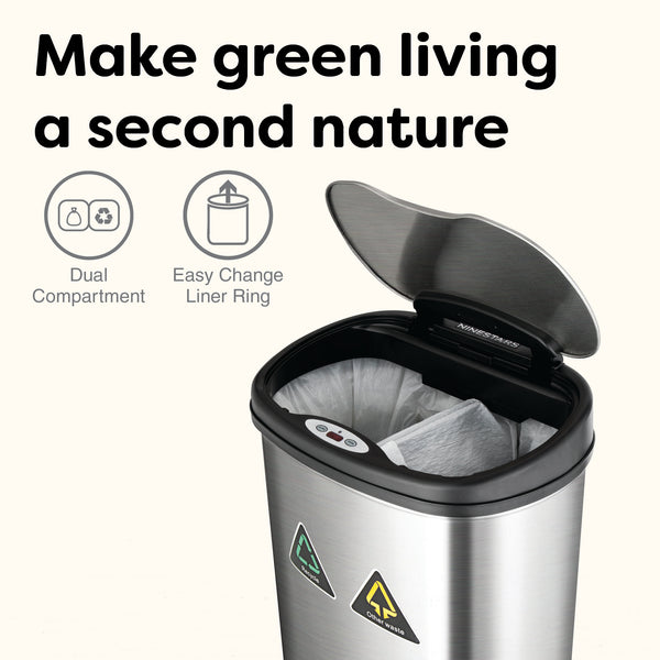 Dual Compartment Touch Free Motion Sensor Trash Can Stainless Steel For Kitchen Office | 13 Gallon