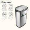 Dual Compartment Touch Free Motion Sensor Trash Can Stainless Steel For Kitchen Office | 13 Gallon