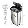 Dual Compartment Touch Free Motion Sensor Trash Can Stainless Steel For Kitchen Office | 13 Gallon