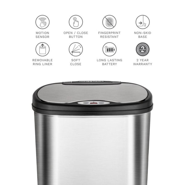 Dual Compartment Touch Free Motion Sensor Trash Can Stainless Steel For Kitchen Office | 13 Gallon