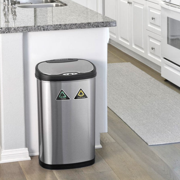 Dual Compartment Touch Free Motion Sensor Trash Can Stainless Steel For Kitchen Office | 13 Gallon