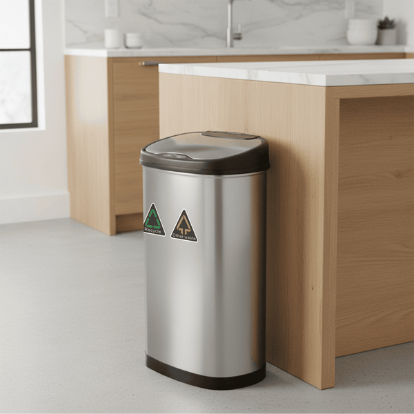 Dual Compartment Touch Free Motion Sensor Trash Can Stainless Steel For Kitchen Office | 13 Gallon