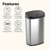 Oval Touch-Free Motion Sensor Trash Can Stainless Steel For Kitchen Office | 13.2 Gallon