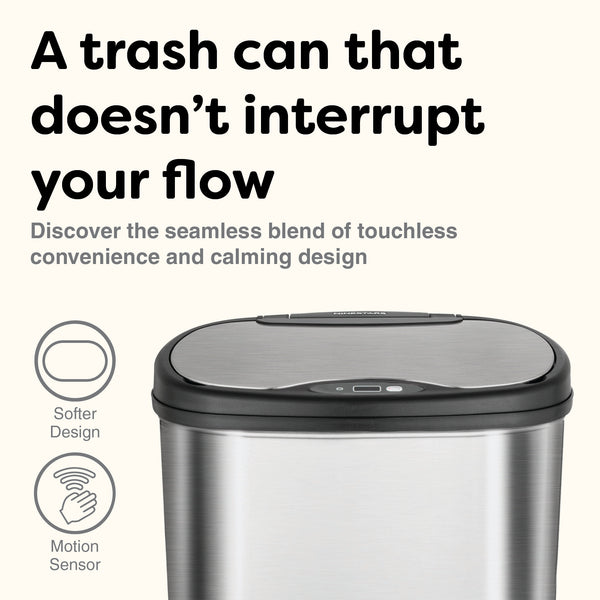 Oval Touch Free Motion Sensor Trash Can Stainless Steel for Kitchen Office | 13.2 Gallon