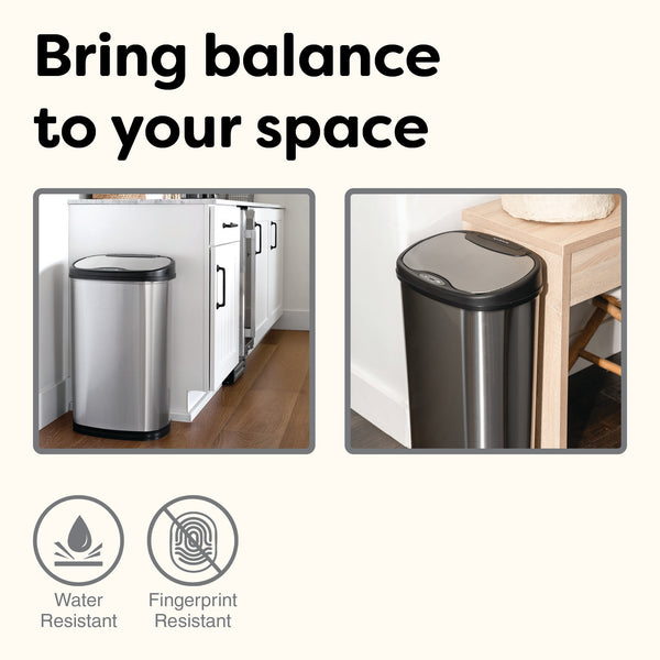 Oval Touch Free Motion Sensor Trash Can Stainless Steel for Kitchen Office | 13.2 Gallon