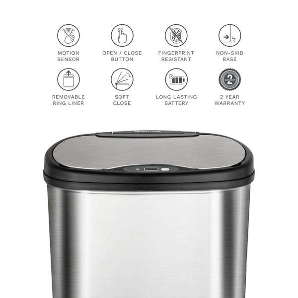 Oval Touch Free Motion Sensor Trash Can Stainless Steel for Kitchen Office | 13.2 Gallon