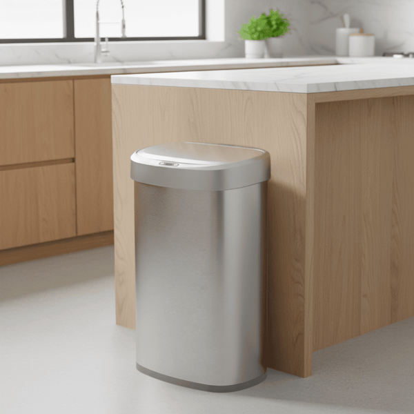 Oval Automatic Sensor Trash Can Soft Close Stainless Steel For Kitchen Office | 13 Gallon