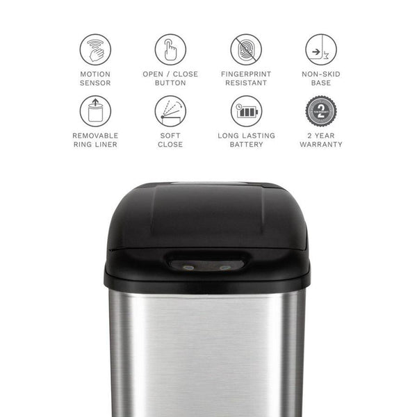 Slim Touch-Free Motion Sensor Trash Can Stainless Steel For Kitchen Office | 13 Gallon