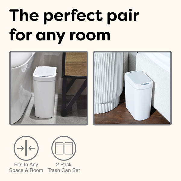 Slim Bathroom Motion Sensor Trash Can Set of 2 Trash Bin ABS | 1.85 Gallon