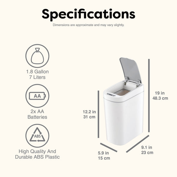Slim Bathroom Motion Sensor Trash Can Set of 2 Trash Bin ABS | 1.85 Gallon