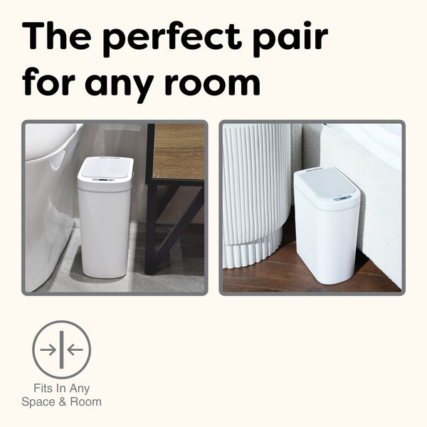 Slim Motion Sensor Touch-Free Trash Can White ABS For Bathroom Bedroom | 1.85 Gallon