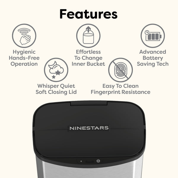 Stainless Steel Motion Sensor Touch Free Trash Can For Bedroom Bathroom | 2 Gallon