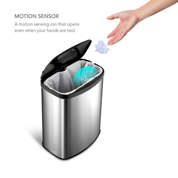 Stainless Steel Motion Sensor Touch Free Trash Can For Bedroom Bathroom | 2 Gallon