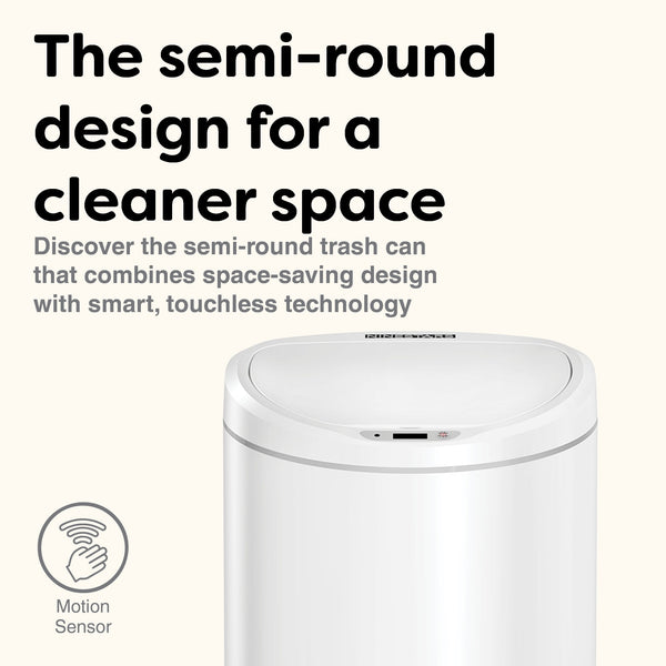 Semi-Round Motion Sensor Trash Can ABS White for Bathroom Bedroom Office | 2.6/2.1Gallon