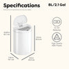 Semi-Round Motion Sensor Trash Can ABS White for Bathroom Bedroom Office | 2.6/2.1Gallon
