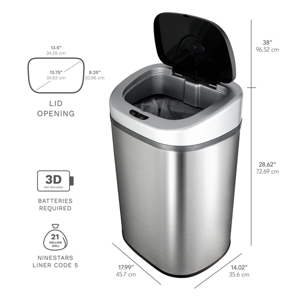 Ninestars Rectangular Motion Sensor Trash Can 21.1 Gallon