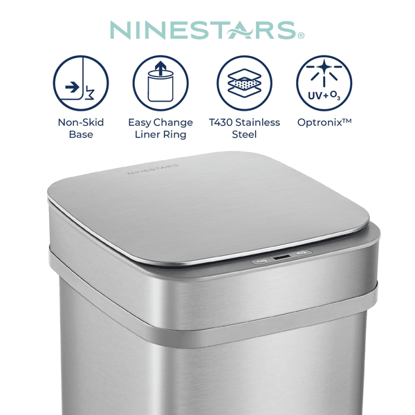 Nova² UV Odor Neutralizing Trash Can Squared for Kitchen Office Nursery | 13 Gallon