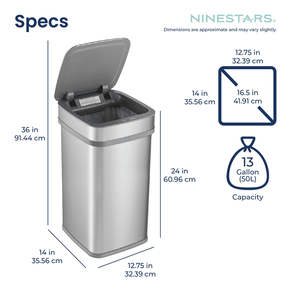 Nova² UV Odor Neutralizing Trash Can Squared for Kitchen Office Nursery | 13 Gallon