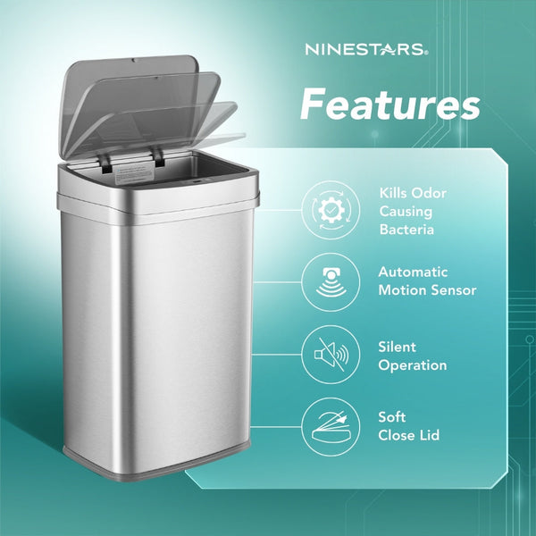 UV Odor Neutralizing Touch-Free Trash Can For Kitchen Office Nursery | 13 Gallon