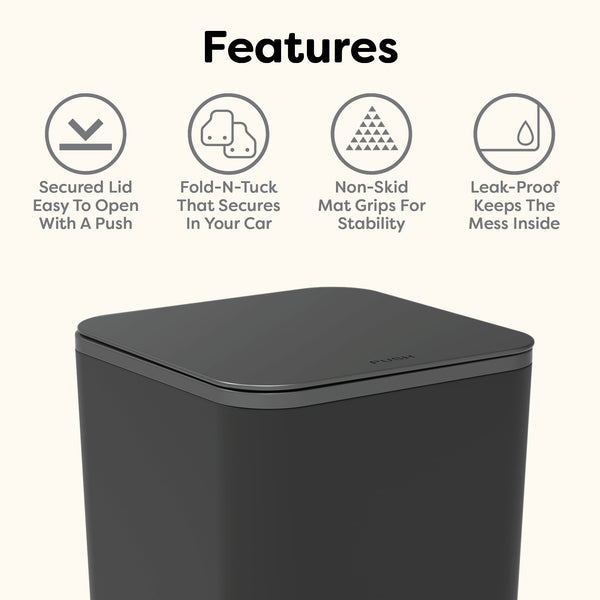 Portable Mini Trash Can With Non-Skid Mat Fold-n-Tuck Design For Car & Trucks | 0.79 Gallon