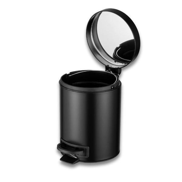 Round Step On Trash Can For Bathroom and Bedroom Black | 1.3 Gallon