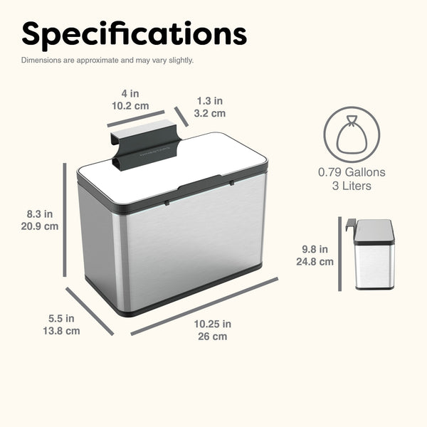 Kitchen Counter Cabinet Trash Can Compost Caddy Stainless Steel | 0.8 Gallon