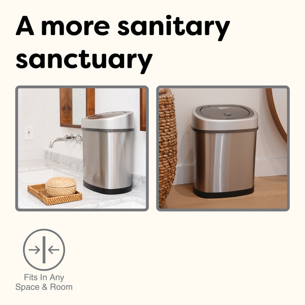 Oval Motion Sensor Trash Can Hands Free For Bathroom Bedroom | 3.2 Gallon