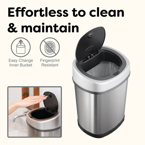Oval Motion Sensor Trash Can Hands Free For Bathroom Bedroom | 3.2 Gallon