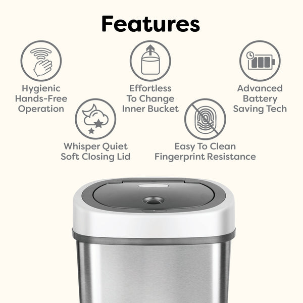 Oval Motion Sensor Trash Can Hands Free For Bathroom Bedroom | 3.2 Gallon