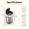 Oval Motion Sensor Trash Can Hands Free For Bathroom Bedroom | 3.2 Gallon