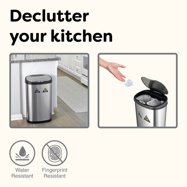 Dual Compartment Touch Free Motion Sensor Trash Can Stainless Steel For Kitchen Office | 13 Gallon