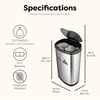 Dual Compartment Touch Free Motion Sensor Trash Can Stainless Steel For Kitchen Office | 13 Gallon
