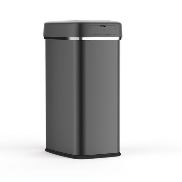 Slim Touch-Free Motion Sensor Trash Can Black Stainless Steel For Kitchen Office Garage | 13 Gallon
