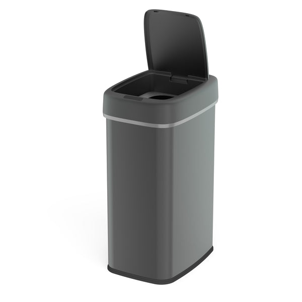 Slim Touch-Free Motion Sensor Trash Can Black Stainless Steel For Kitchen Office Garage | 13 Gallon