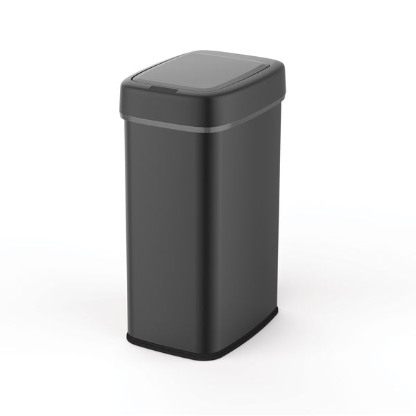 Slim Touch-Free Motion Sensor Trash Can Black Stainless Steel For Kitchen Office Garage | 13 Gallon