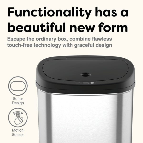Oval Touch-Free Motion Sensor Trash Can Stainless Steel For Kitchen Office | 13.2 Gallon