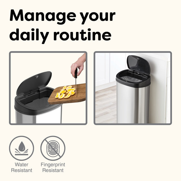 Oval Touch-Free Motion Sensor Trash Can Stainless Steel For Kitchen Office | 13.2 Gallon