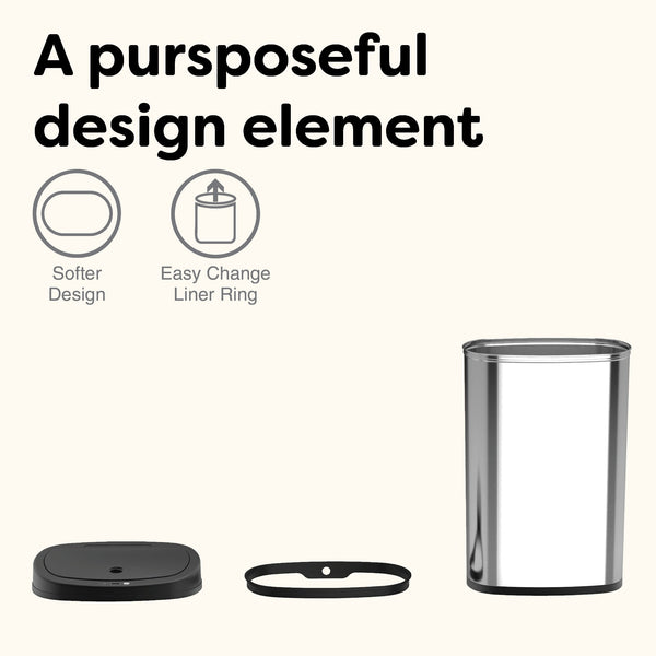 Oval Touch-Free Motion Sensor Trash Can Stainless Steel For Kitchen Office | 13.2 Gallon