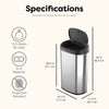 Oval Touch-Free Motion Sensor Trash Can Stainless Steel For Kitchen Office | 13.2 Gallon