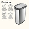 Oval Touch Free Motion Sensor Trash Can Stainless Steel for Kitchen Office | 13.2 Gallon