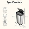 Oval Touch Free Motion Sensor Trash Can Stainless Steel for Kitchen Office | 13.2 Gallon