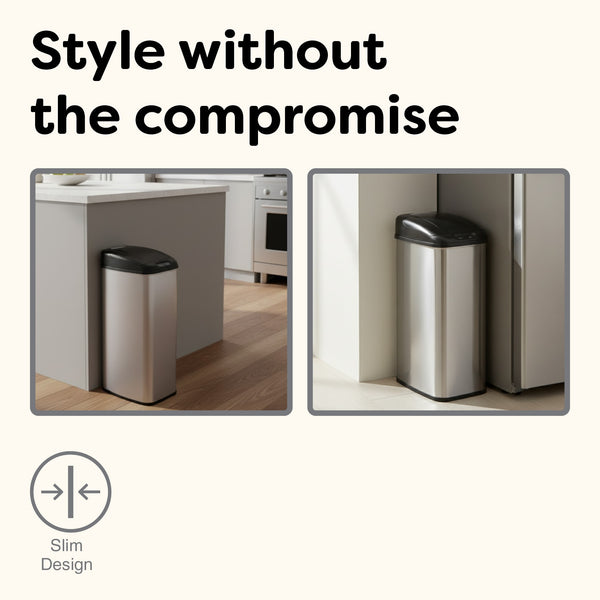 Slim Touch-Free Motion Sensor Trash Can Stainless Steel For Kitchen Office | 13 Gallon